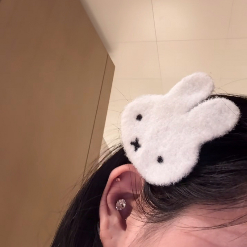 Knitted Miffy Rabbit Stuffed Cartoon Bunny Bangs Sticker Children's Sweet Girl Seamless Velcro Hairpin Hair Accessories