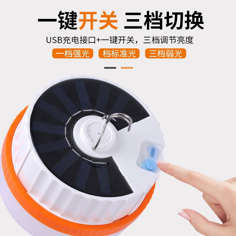 Cross-Border Solar Retractable Rechargeable Lamp Camping Portable Lamp Home Power Outage Outdoor Stall Emergency Lighting