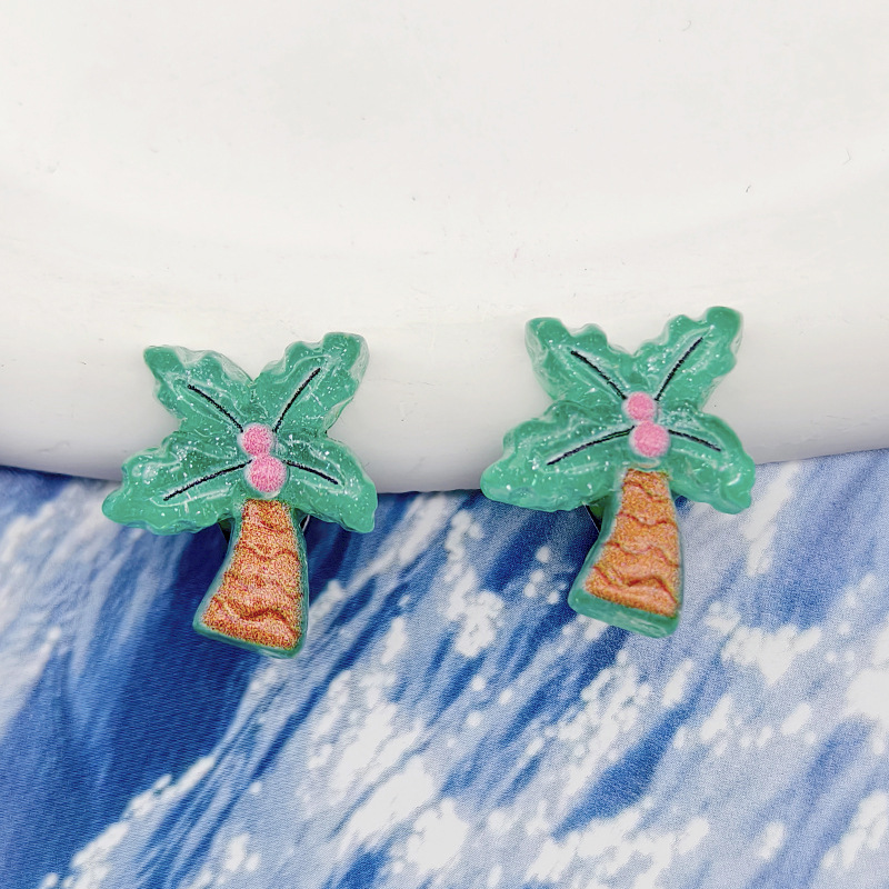 [Can] New Kidsren's Pierced Earrings Beach Ocean Cartoon Resin Anti-Pain Ear Clip Little Girl Earrings
