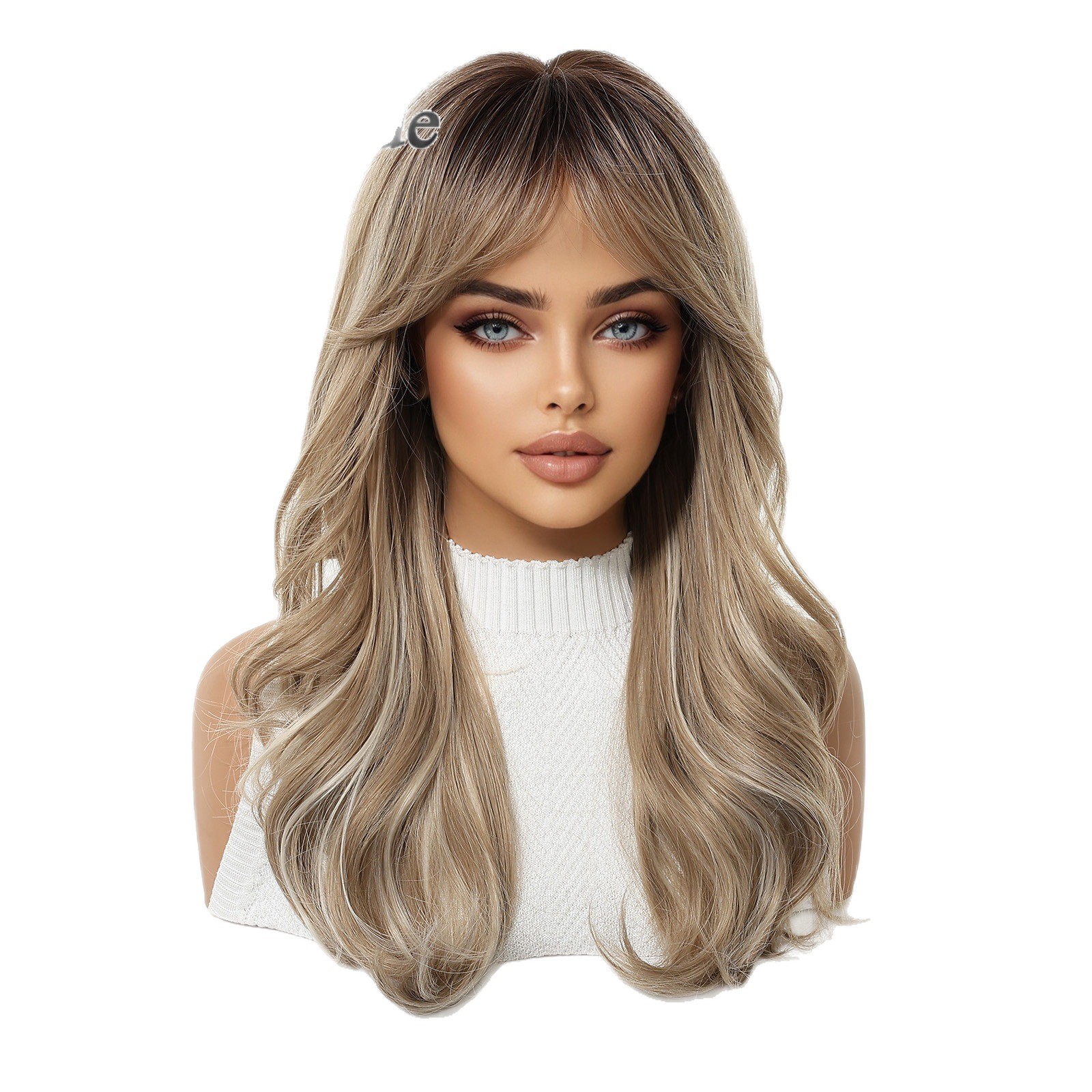 New Wig for Women with Full Headband with Bangs Golden Long Curly Hair High Temperature Silk Chemical Fiber Mechanism Amazon Best Selling Wigs