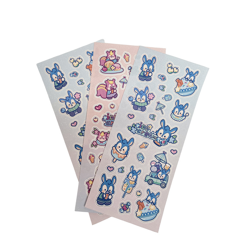 Source Factory Customized Stickers Creative Stationery Cute Pattern Handbook Stickers Synthetic Paper Flash Sand Stickers Customization