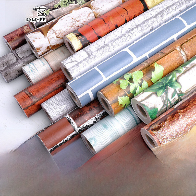 Cross-Border self-pasted pvc retro dormitory wallpaper 3d wallpaper self-adhesive wholesale bedroom brick stereo live background wall