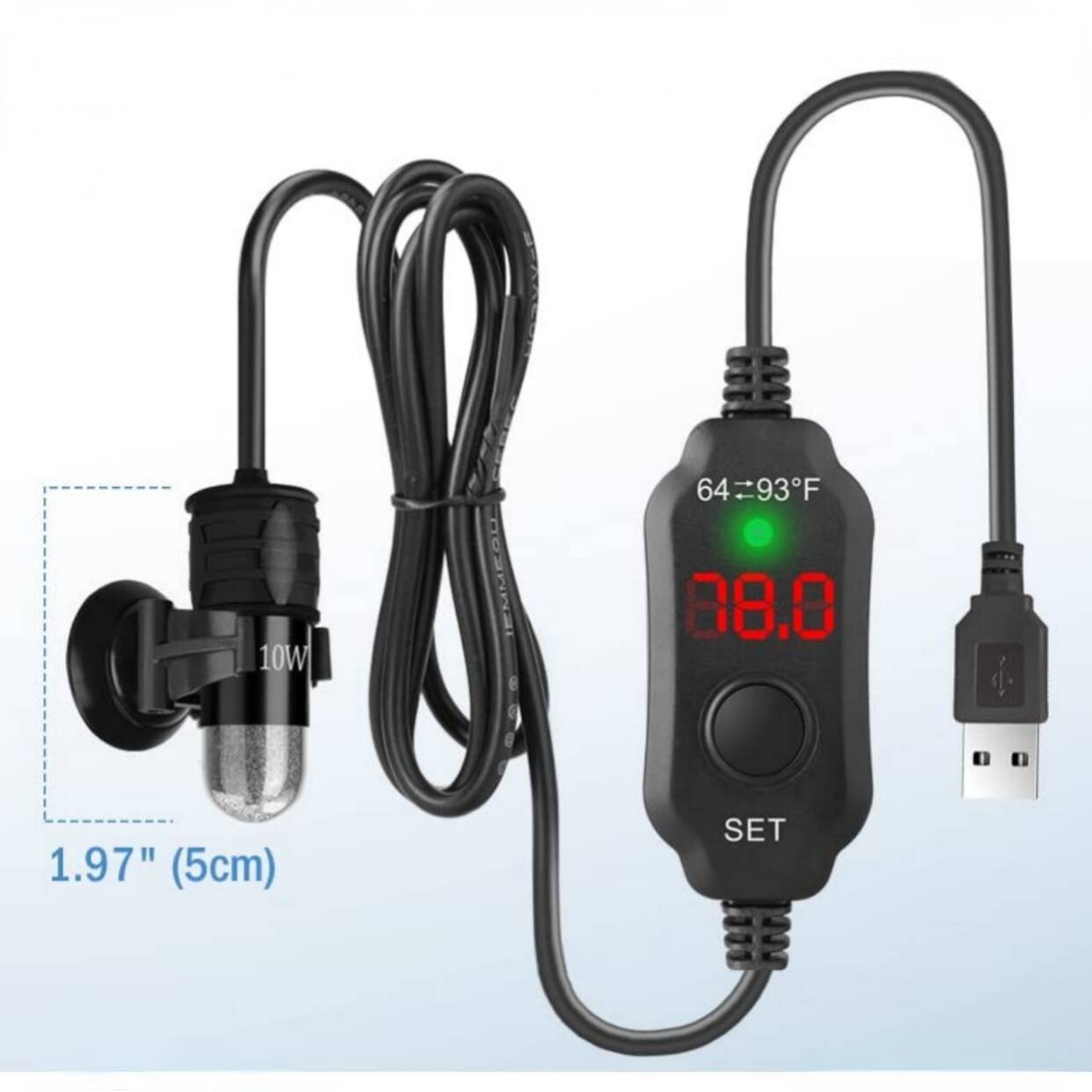USB Micro Tank Betta Fish Tank Digital Display Quartz Heating Rod Mini Low Water Level External Control Adjustable Temperature 5V Safety Voltage