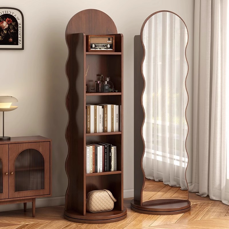 Зеркало для одевания в форме волны, стоящее подвижное зеркало в полный рост, зеркало для хранения на книжной полке, напольное зеркало в полный рост