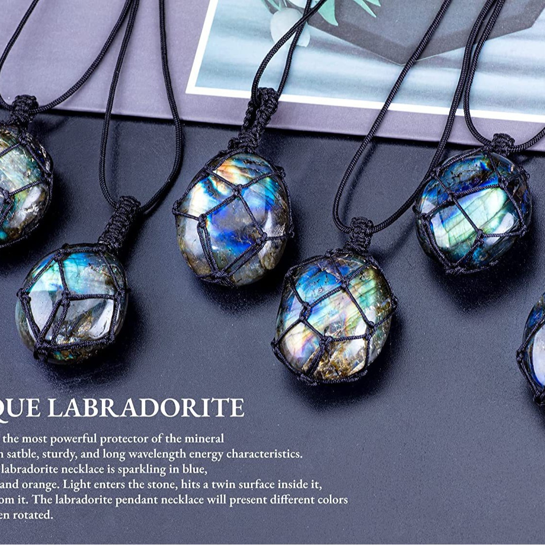 Cross border hot sale natural stone pull feldspar necklace irregular shape moonstone pull rope pendant blue net retro