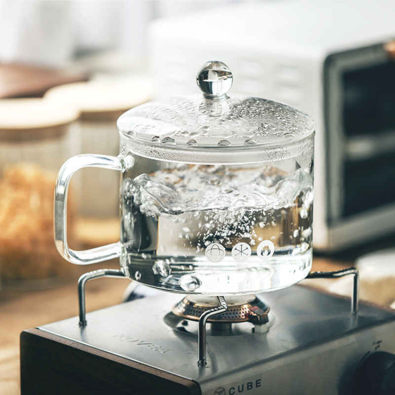 High Borosilicate Glass Pot That Can Be Heated over an Open Flame, Suitable for Instant Noodles, High Temperature Resistant, with Lid and Handle, Suitable for Cooking Soup, Stewing, and Health-Preserving Dishes