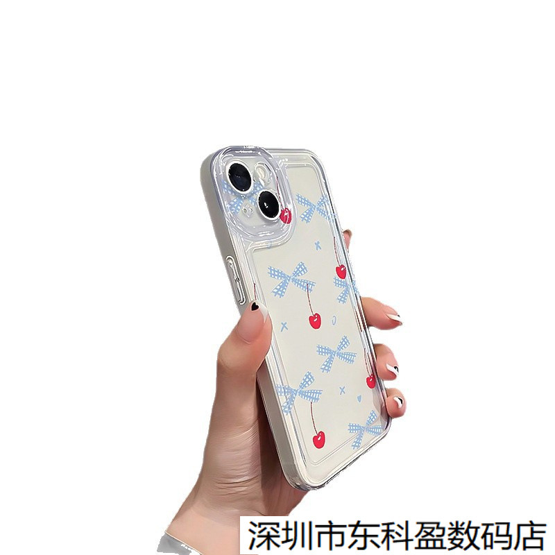 Casual Bow Cherry Suitable for Apple 17Promax Mobile Phone Case Iphone17/16/15 Silicone 14/X