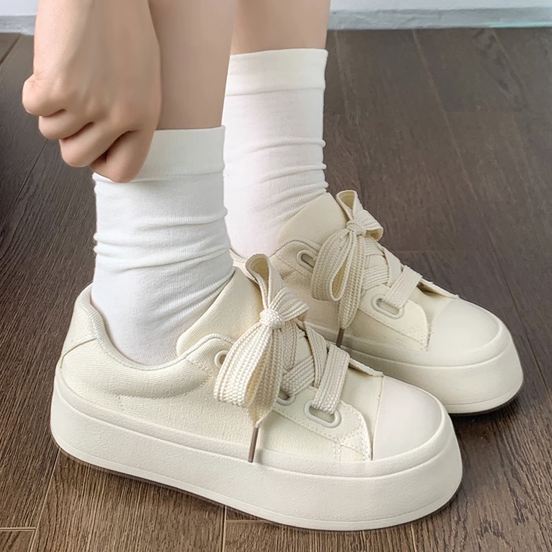 Thick-Soled White Shoes for Women 2025 Summer New Women's Shoes Fashion Casual Sneakers Versatile Student Canvas Shoes Ins Trend