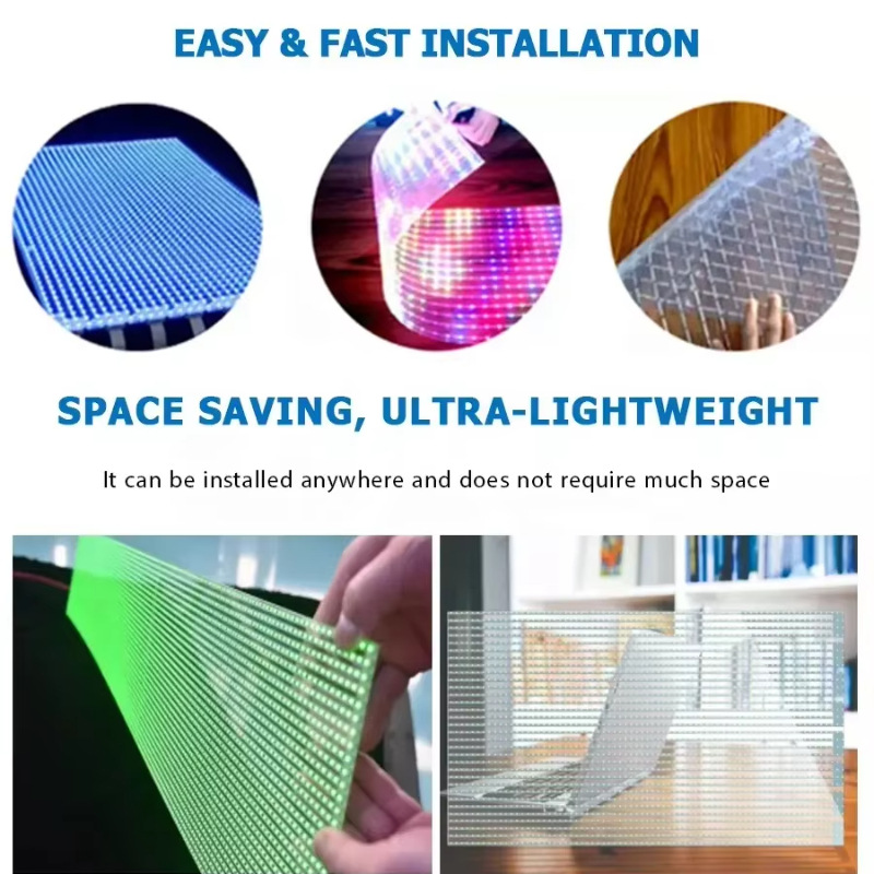 Creative Ultra-Thin Curved Surface Bonding Led Film Full Color Screen Indoor Glass Window Advertising Display Oe