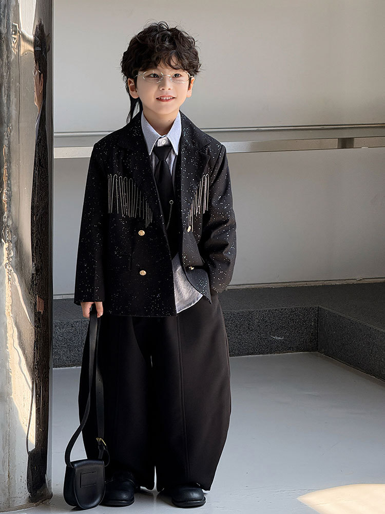 Suit Set 2025 Spring and Autumn New Style Host Runway Casual Shirt Children's Small Suit Top Trendy Drop Shipping