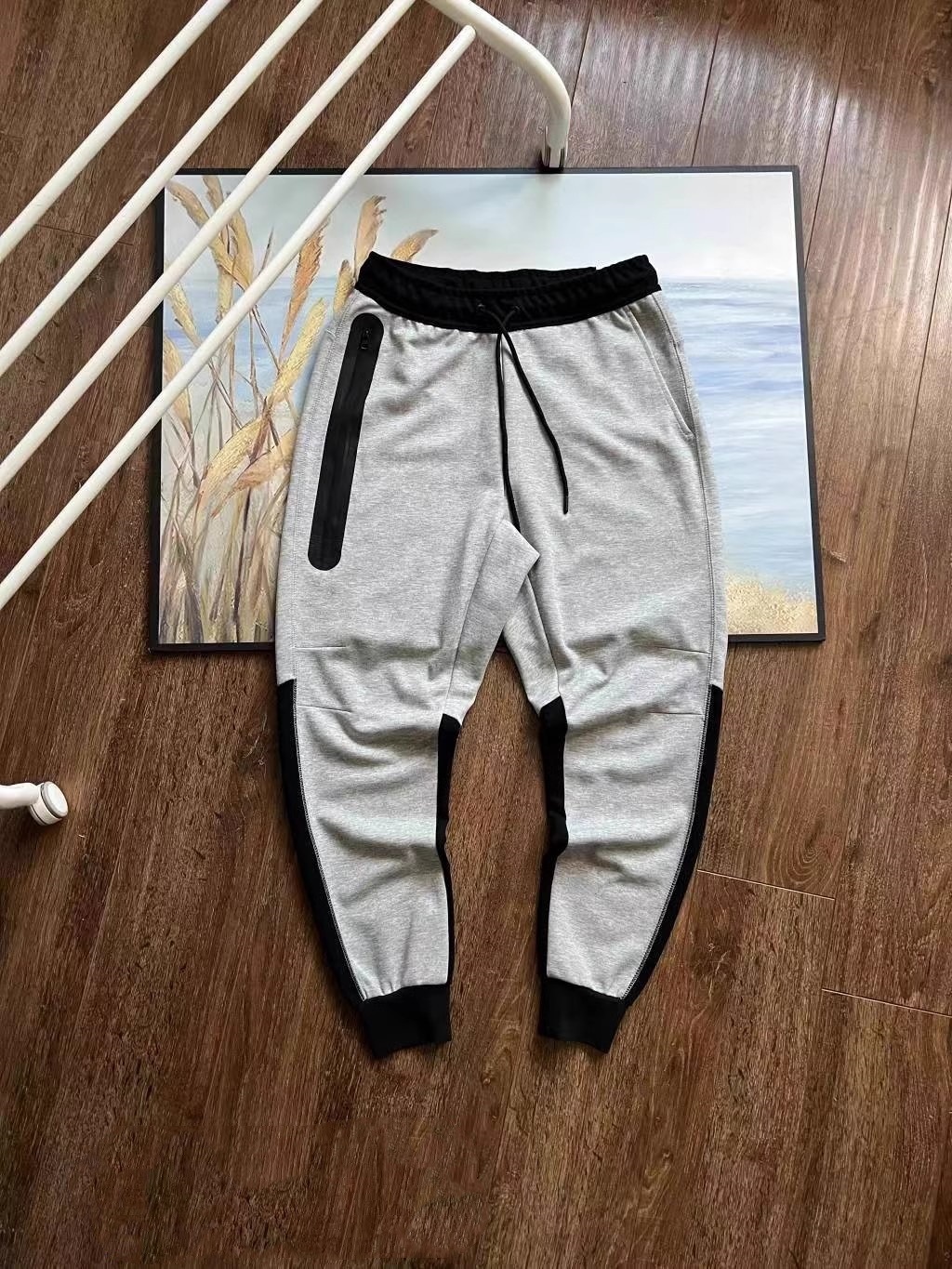 2024 New Men's Air Layer Cotton Sports Pants Spring, Autumn and Winter Color-matching Drawstring Sweatpants Leggings Casual Trendy Pants