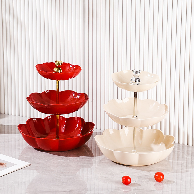 Light Luxury Plastic Flower-Shaped Multi-Layer Fruit Plate for Living Room and Tea Room with High-Looking Three-Layer Multi-Layer Snack Display Plate for Commercial Use
