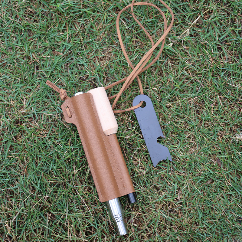 Outdoor blowpipe flint suit camping retractable stainless steel 5 section blowpipe solid magnesium rod