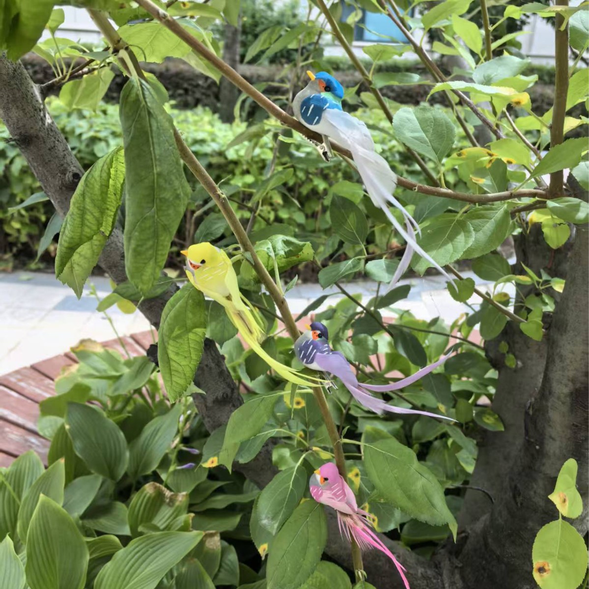 13 см четырехцветная длиннохвостая пернатая птица/маленькая воробейка/декоративная птица с полоской по краю, искусственная птица, оптовая продажа