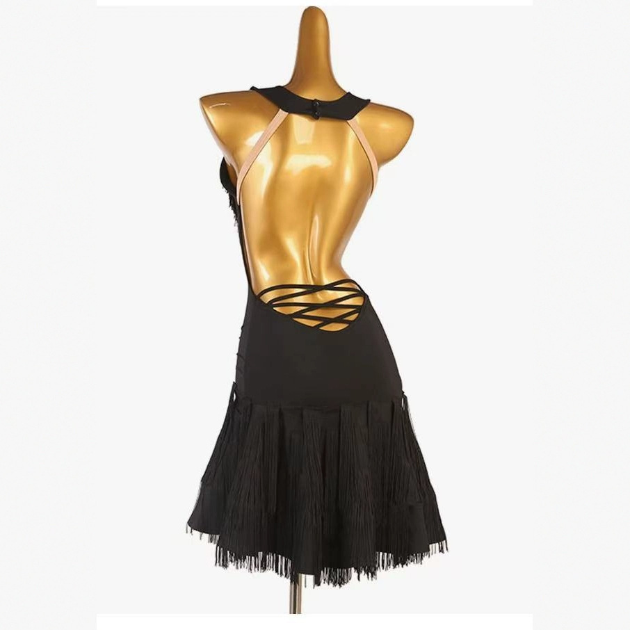 European and American Export New Women's Dance Clothing Amazon Slim Sexy Tassel Deep V Suspender Slim Dance Clothing