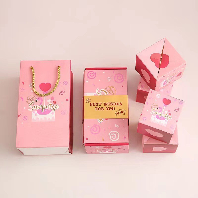 Tiktok same style surprise bounce red envelope box birthday gift box Qixi red envelope Valentine's Day gift folding jump box