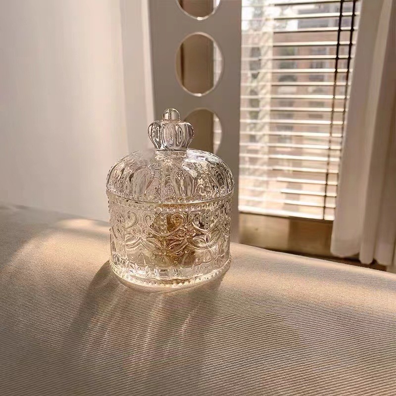 Factory Direct Supply Crystal Glass Candy Cup Creative Crown Glass Storage Jar European Style Carved Jewelry Box