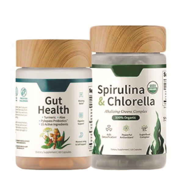 Комбинированная упаковка капсул спирулины и хлореллы с хлорофиллом