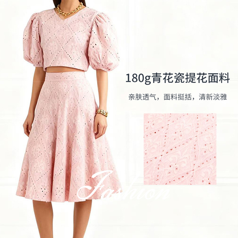 Knitted Jacquard Crepe Blue and White Porcelain Warp Jacquard 180g Polyester Spandex Fabric Wrinkled Cloth Spring and Summer Women's Fabric