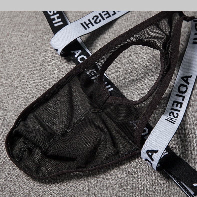 Sexy Elastic Hip-Lifting Double Thong Men's U-Convex Sexy Underwear Transparent Butt-Revealing Mesh Low-Waisted T-String Pants G18