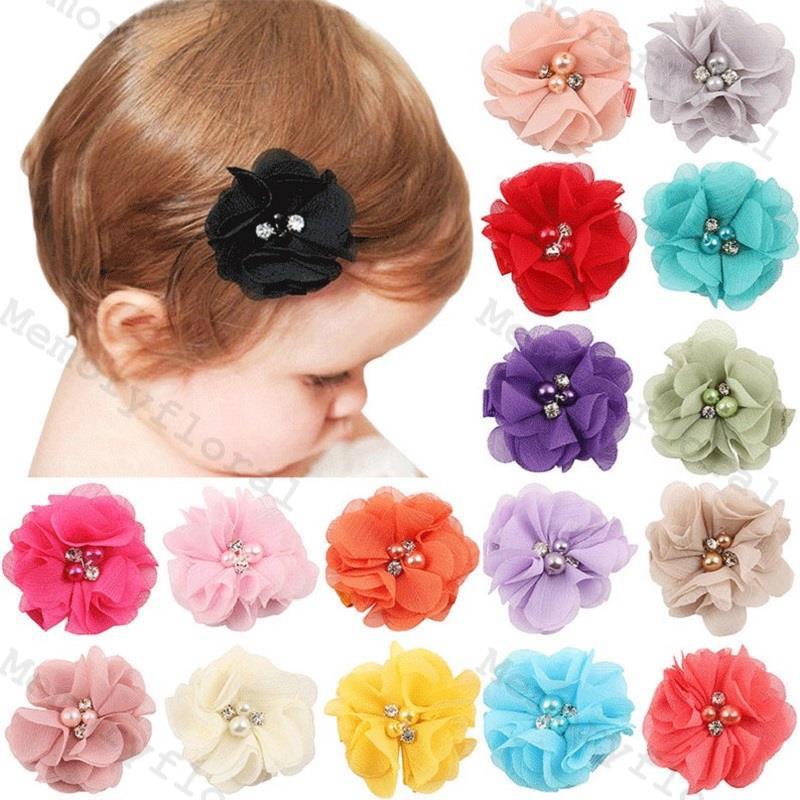 5.5 см, шифоновый цветок, жемчужина, стразы, детские аксессуары для волос, заколка, ободок, декор шляпы, 25 цветов