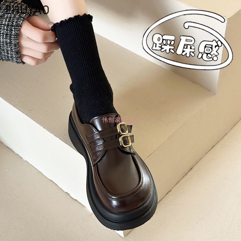 Counter-Style Thick-Soled British-Style Small Leather Shoes for Women 2025 Autumn and Spring Popular Lace-Free Slip-On Flats Loafers