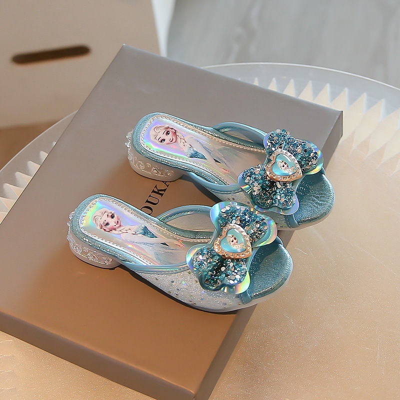 Girls' Sandals Elsa Princess Shoes 2025 Summer New Medium and Large Children's Sandals Blue Children's Shoes Slip-On Slippers