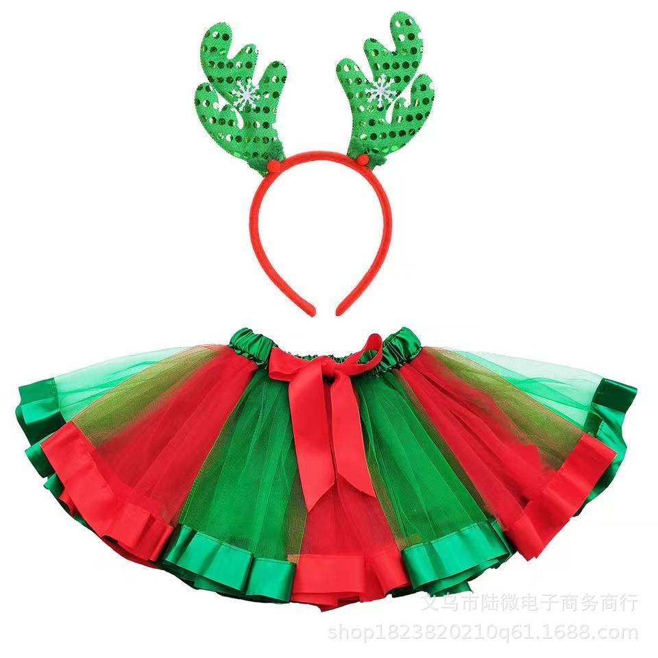 European and American Export Christmas tutu Skirt Short Skirt Girls Skirt Princess tutu Skirt Red and Green Christmas Green Suit