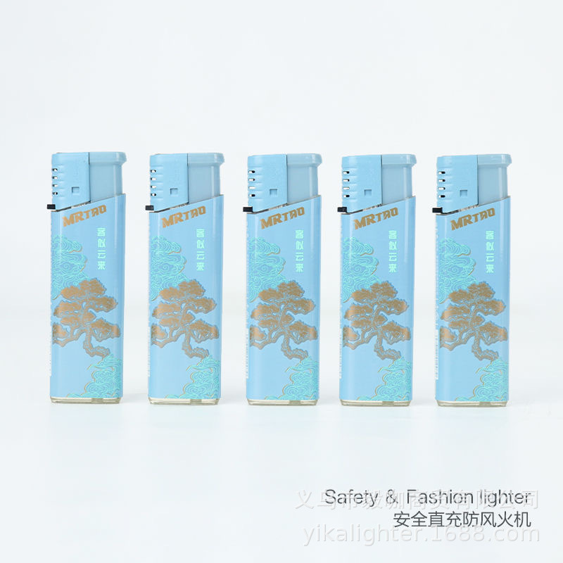Sixi Manufacturer Wholesale Qingsong Fortune and Auspicious New Straight Blue Flame Lighter Windproof Disposable National Trend Business Supermarket