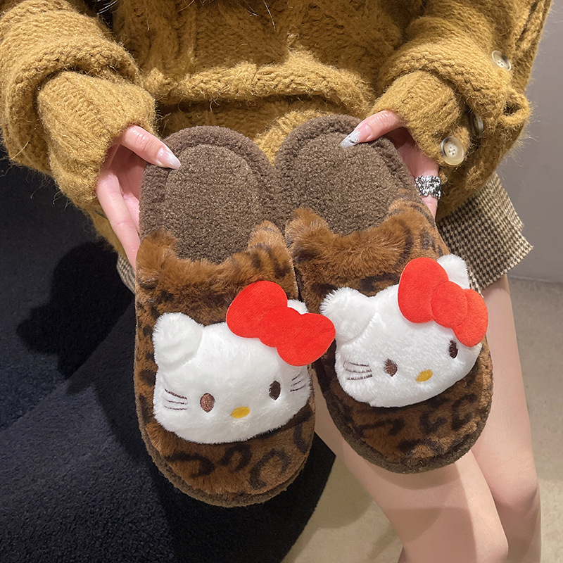 Comfortable Leopard Print Niche Design Mao Mao Slippers Home Indoor Non-Slip Baotou Women's 2024 New Autumn and Winter Cotton Slippers