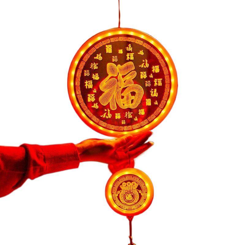 3D Luminous Blessing Decorative Lamp 2025 Spring Festival New Indoor Balcony Window Chinese Style Pendant Hanging Led Lamp