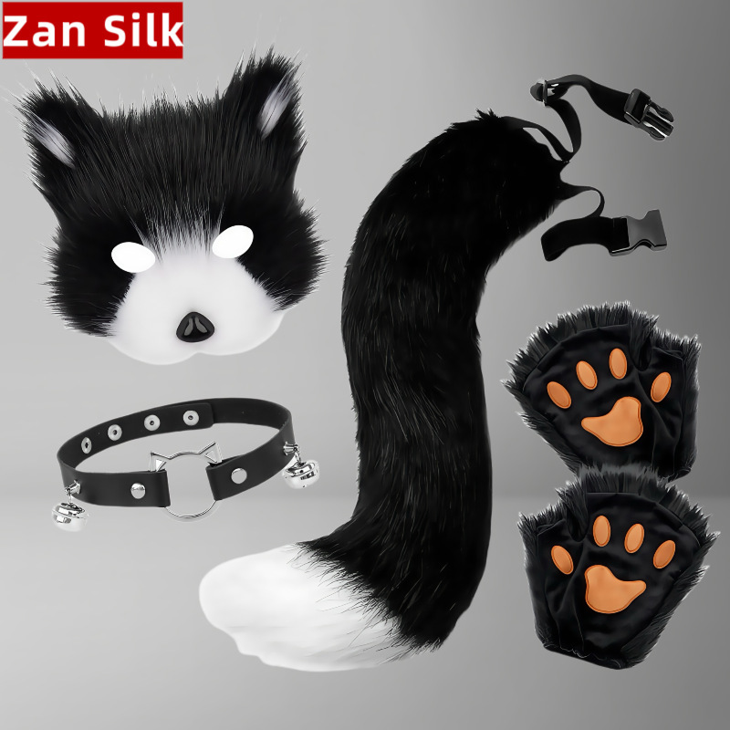 Набор перчаток с пушистыми когтями животных на Хэллоуин, уши лисы, костюмные аксессуары, маска, хвост