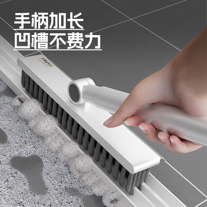 Multifunctional crevice floor brush bathroom three-in-one dead angle-free groove crevice brush long handle bristle floor brush