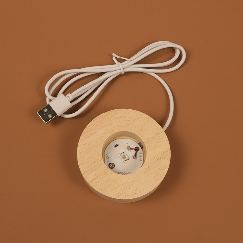 Creative led solid wood luminous round square wooden base USB plug-in charging touch remote control crystal ball socket