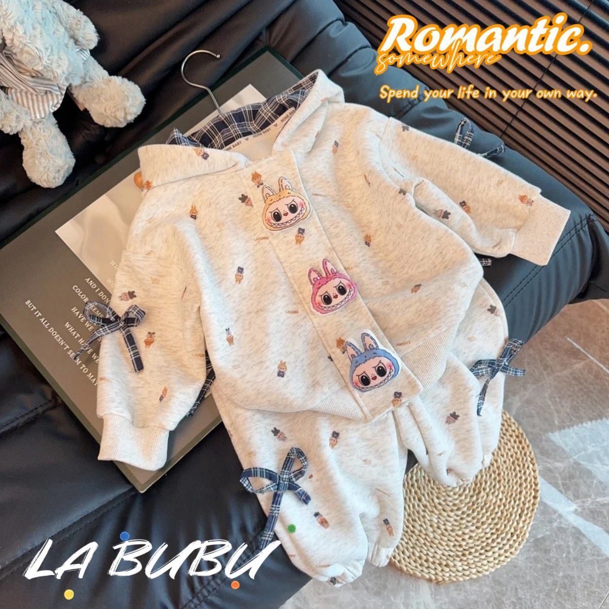 Новый свитер Labubu 2025, весенне-осенний комплект для девочек, родительско-детская одежда, трехмерный спортивный худи