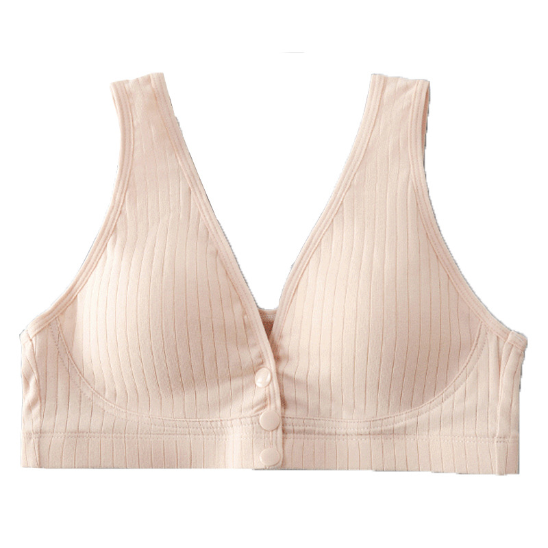 Nursing Bra Pure Cotton Maternity Thin Ribbed Vest Nursing Bra No Rims Front Buckle Breathable Nursing Bra