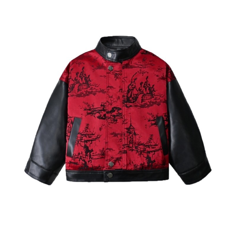 Boys' Leather Jacket 2025 Winter New Fashion Children's Leather Jacket Stylish Handsome Baby Boy Winter Thickened Set