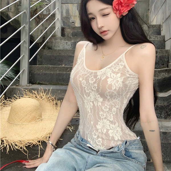 2256 Sexy Style Camisole Women's Jumpsuit Slim Lace Inner Design Sexy Backless Top Outer Wear