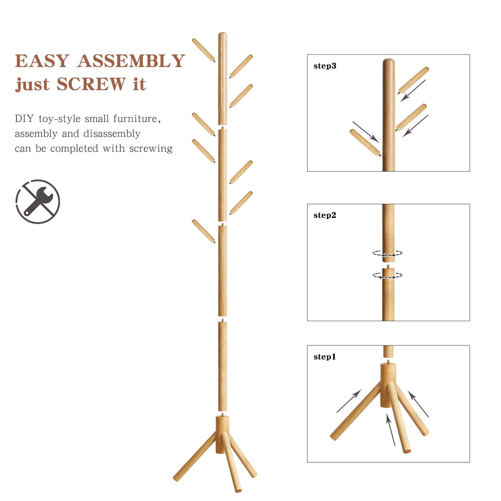 Solid wood coat rack floor hanging clothes small bag rack simple bedroom storage rack household clothes small clothes rack