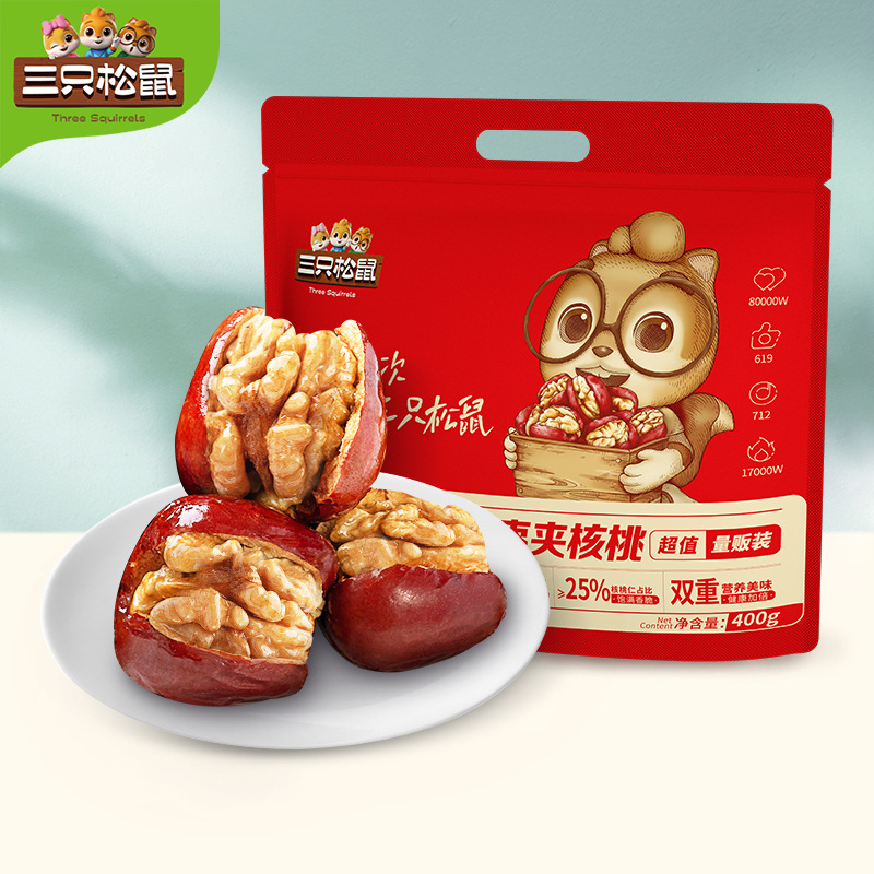 [Три белки Упаковка продаваемых фиников и грецких орехов 400г] Сладкие, хрустящие и вкусные двойные