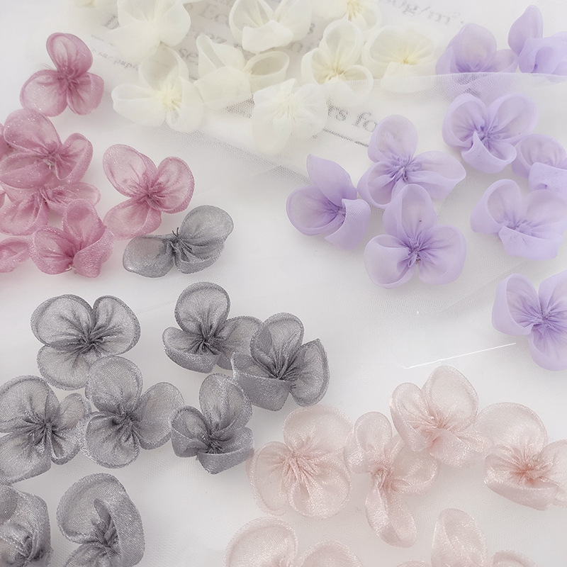 Silk Gauze Three-Petal Flower Clover DIY Handmade Flower Clothing Decoration Accessories Headdress Accessories New Style