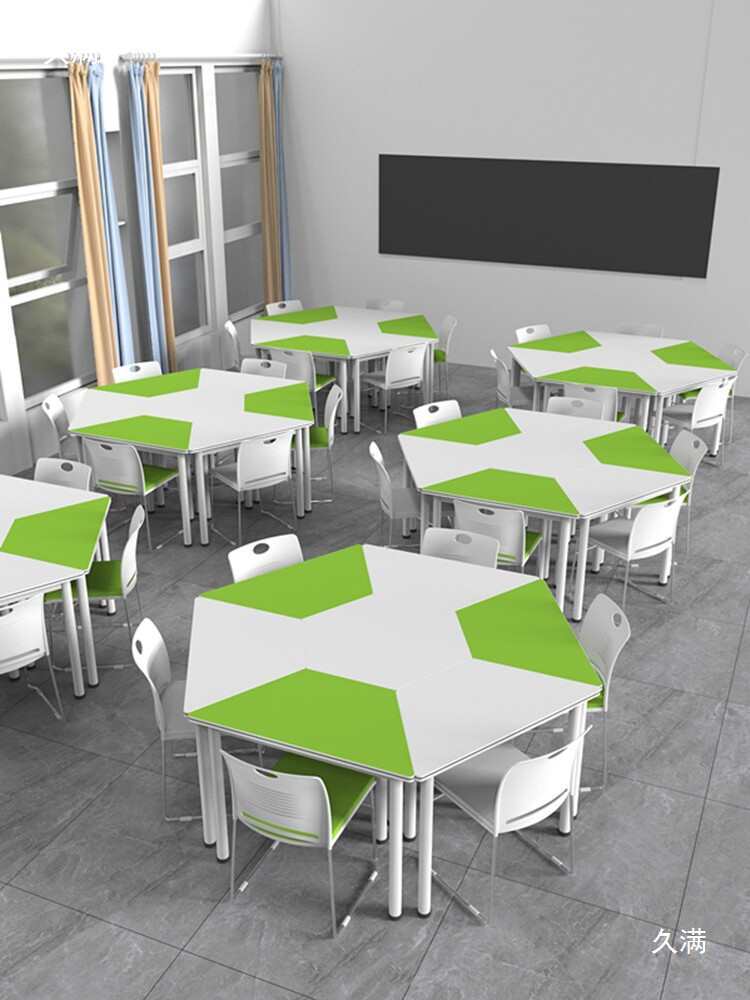 School Desks and Chairs for Primary and Secondary School Students Tutoring Class Training Training Combination Splicing Table Classroom Hexagonal Tables and Chairs