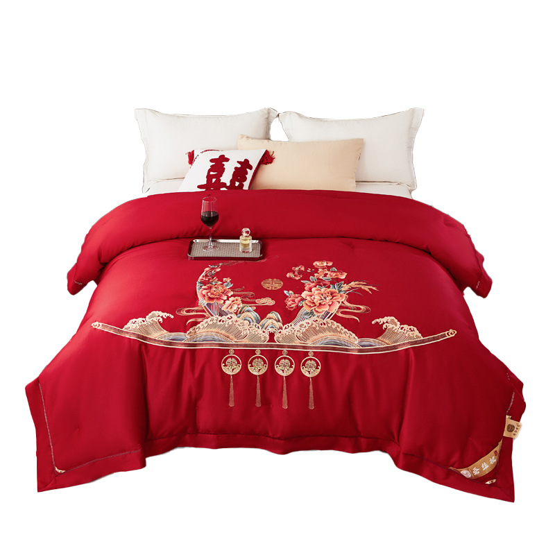 60-Count Silk Quilt Wedding Four-Piece Set Wedding Bedding Four-Piece Set Dowry Wedding Quilt Quilt Core Red