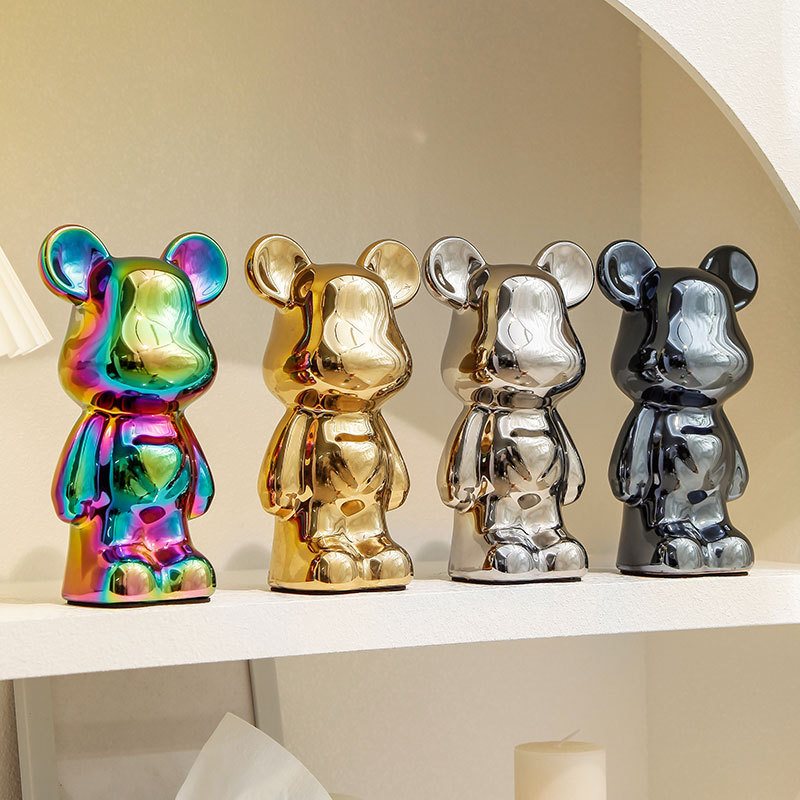 Internet Celebrity 18cm Heart Bear Ornaments Ceramic Electroplating Entrance Tv Cabinet Wine Cabinet Living Room Desktop New Home Decoration Gifts