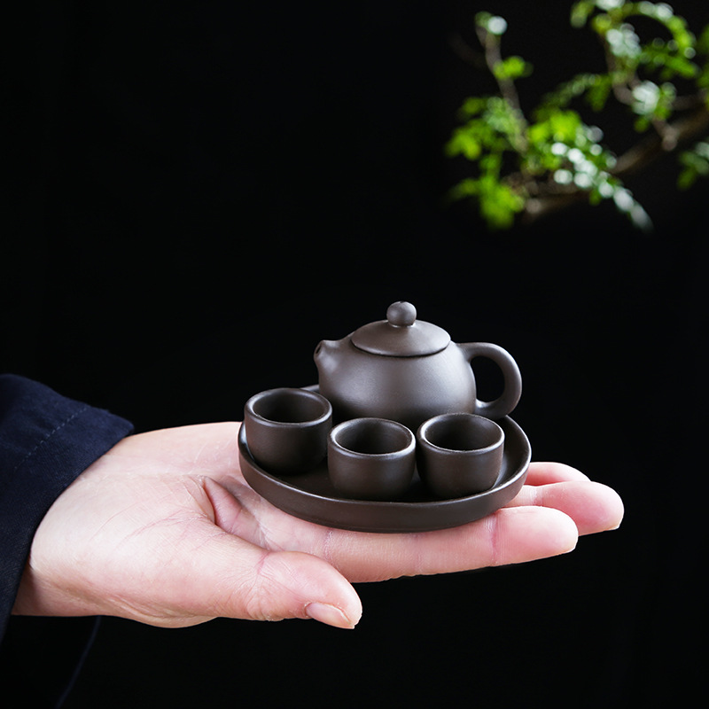 Мини фиолетовый песчаный маленький чайник для пальцев, чайный питомец, дымный чай, питьевые украшения, детский набор кунг-фу, поднос для чая, комплект чашек
