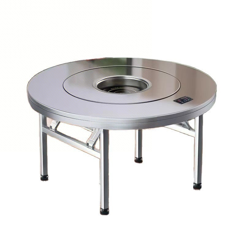 New Extra-Thick Stainless Steel Hot Pot Table Induction Cooker Foldable Round Dining Table for Home, Commercial Use, Restaurant, Canteen Large Round Table