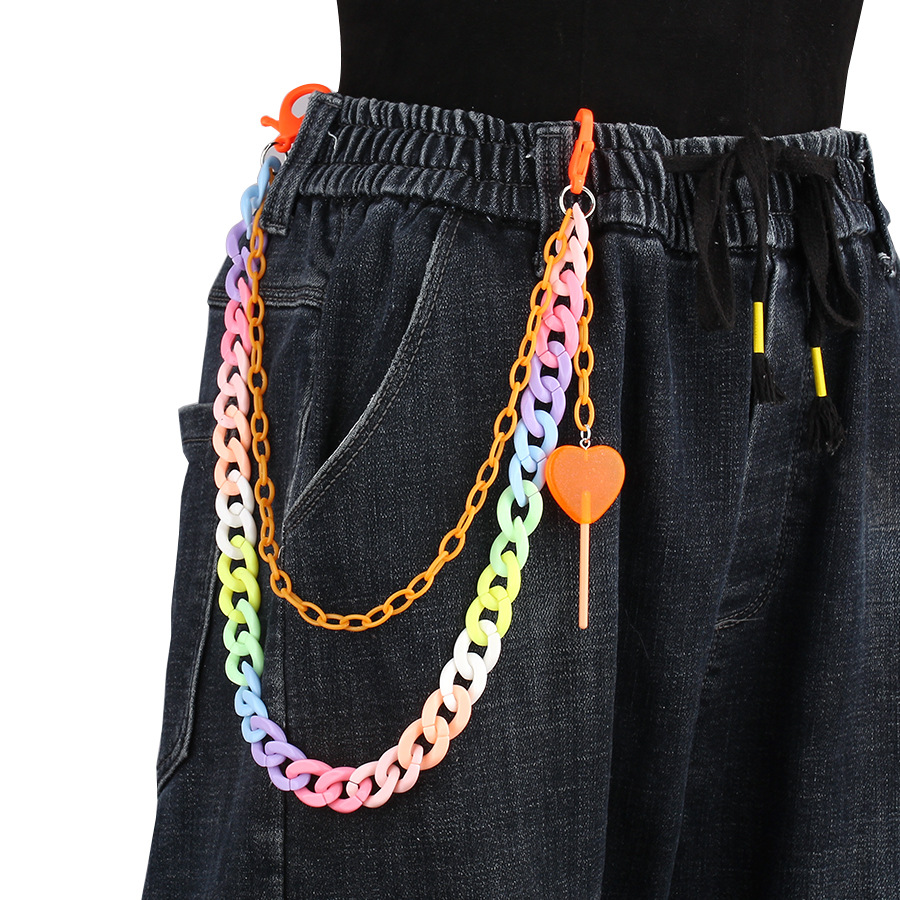 Europe and the United States cross-border jewelry ins style color retro heart lollipop pendant classic waist chain acrylic pants chain