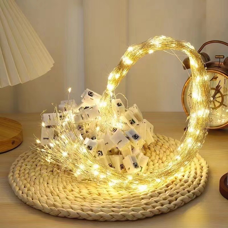 Маленькие белые гирлянды с медным проводом, декоративные огни, подарочная коробка, цветы, рождественские огни, трехуровневая диммируемая суперяркая лампа
