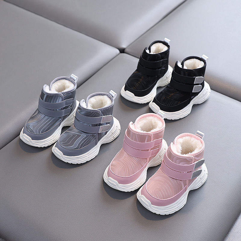 Winter Velvet Thickeneded Snow Boots for Babies Aged 2-4 Years Old, Non-Slip Soft Sole, Warm and Lightweight Waterproof Cotton Shoes for Boys and Girls