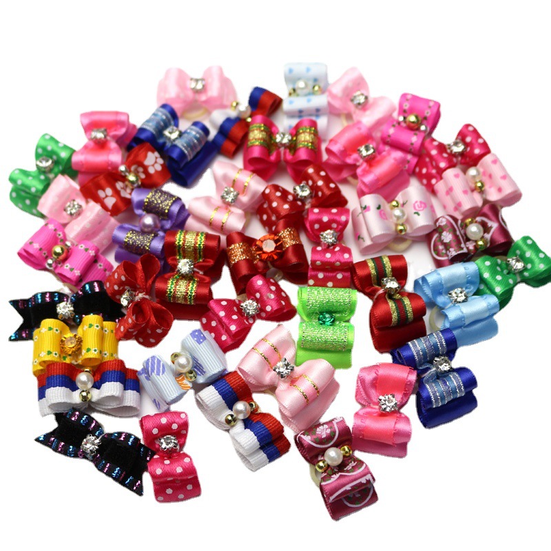 Pet dog decoration headdress bow head rubber band head flower double bow decoration factory direct sales